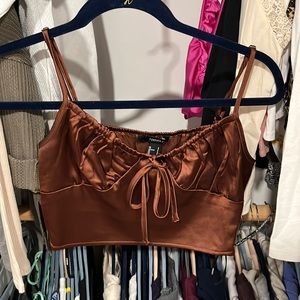 Brown blousy crop top